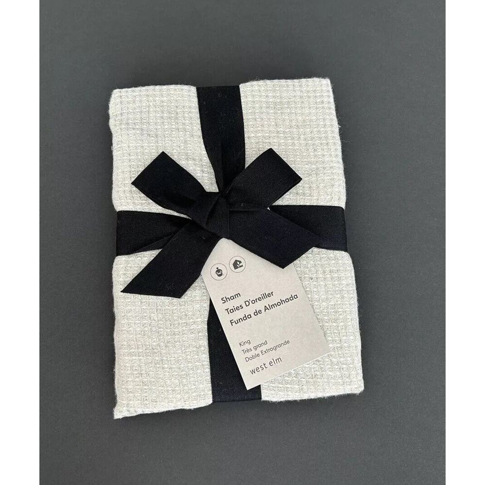 West Elm Flax Linen King Pillow Sham White Ivory Mini Waffle Size 36 X 20